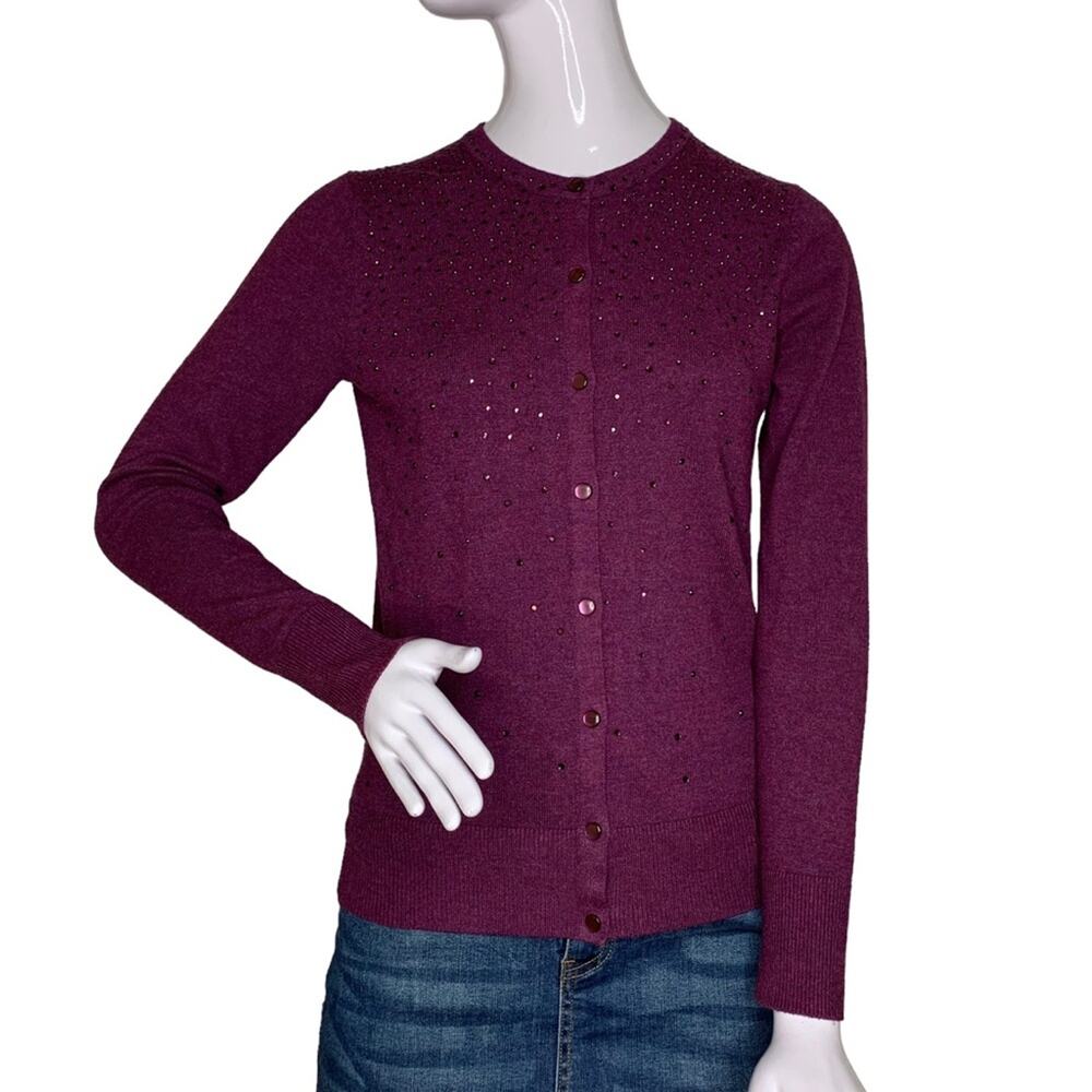 Merona Sweater Top Long Sleeve Plum Rhinestones Buttons Down Size S